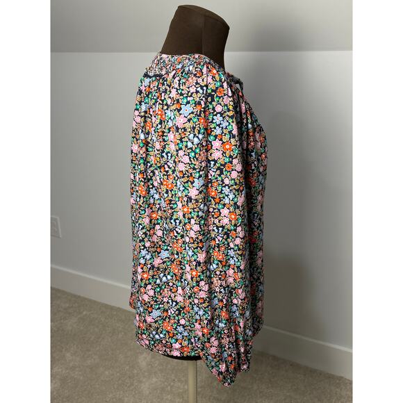 Boden Women's Black Floral Long Sleeve Georgia Smocked Jersey Top Size 12 Boho - Picture 3 of 9